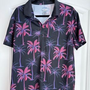 Pink and purple palm tree collared shirt
